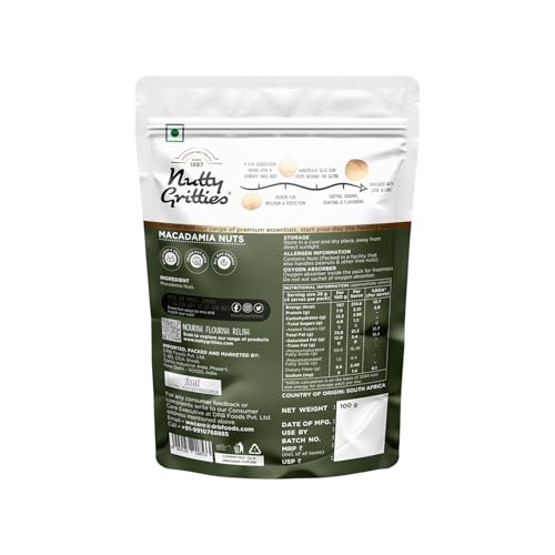 Image of Nutty Gritties Premium Raw Macadamia Nuts 100g | Resealable Pouch (Pack of 2)