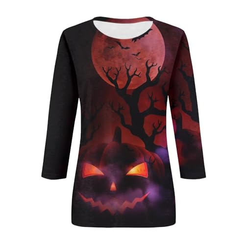Halloween Shirts for Women 3/4 Sleeve Plus Size Crewneck Loose Fit Cute T Shirt Halloween Costumes for Women 2025