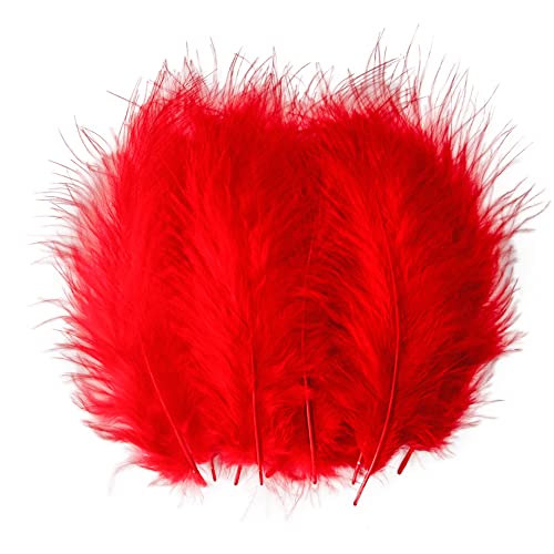 50pcs 4-6 Inches Fluffy Turkey Marabou Red Feathers for Crafts Dreamcatcher Fringe Trim Colored Feathers Accessories Pack