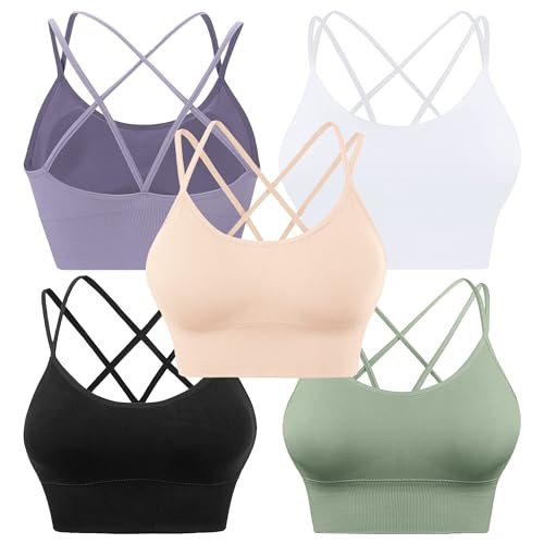 Image of High Support Sports Bras for Women,Criss Cross Strappy Back Seamless Padded