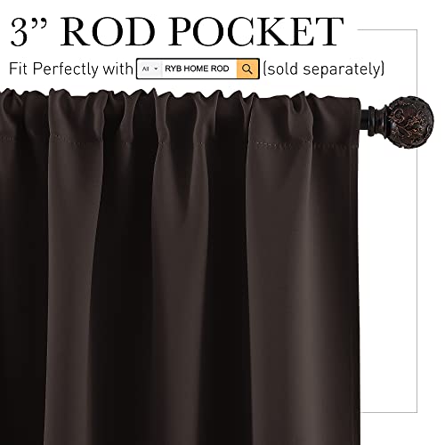RYB HOME Bedroom Blackout Curtains - Thermal Insulated Noise Reducing Room Darkening Curtains Sunlight Shades Draperies for Nursery Bedroom Bathroom, 42 W x 45 L, Brown, Set of 2