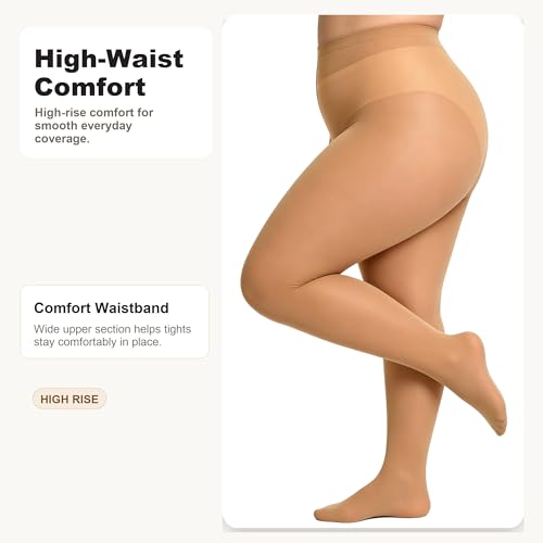 Image of HeyUU Plus Size 80D Semi-Opaque Tights, Soft High Waist, XL-4XL | Curvy Fit,No-Roll Waist,Soft Stretch,Smooth Coverage,Everyday Wear