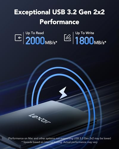 Image of Lexar Portable SSD External 2TB, USB 3.2 Gen 2x2, Up to 2000MB /s Read & 1800MB /s Write, Compatible with Type-C Laptops, iPhone 15 /16, Smartphones, Tablets, PS5, Xbox, Slim & Lightweight, SL500, Black