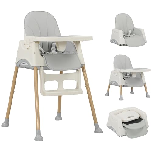 AIYAPLAY High Chair for Babies, Toddlers, 3 in 1 Convertible Baby Chair Booster Seat with Safety Harness, Washable Removable Seat Cushion, Tray, Foldable, Easy to Clean, Grey AIYAPLAY High Chair for Babies, Toddlers, 3 in 1 Convertible Baby Chair Booster Seat with Safety Harness, Washable Removable Seat Cushion, Tray, Foldable, Easy to Clean, Grey