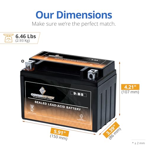 Image of CB CHROMEBATTERY YTX9-BS 12V 135 CCA AGM - Maintenance Free Powersport Battery for ATV, Motorcycle, Scooter - Fits Honda, Yamaha, Polaris, Suzuki (T3 Terminal)