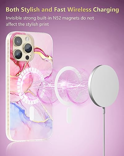 Coque iPhone 15 Pro MagSafe Scorpify marbre cristal chic avec bride rose - 4