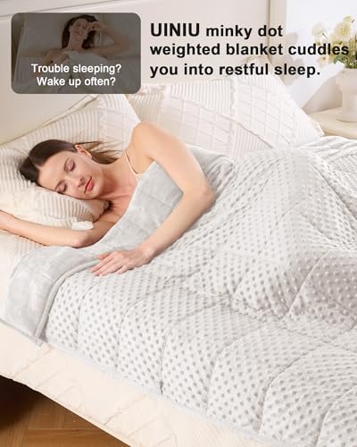 Image of Ultra-Soft Weighted Blanket for Adults(15 lbs, 48 inch x 72 inch Full Size) Minky Dot Fleece Cooling Breathable Heavy Blanket with Glass Beads, Perfect for 140-190 lbs, Machine Washable, Cream
