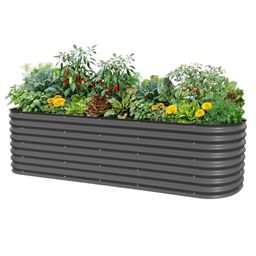 Image of Vego garden 26 inch Extra Tall Raised Garden Bed Kits, 10 in 1 Modular Raised Planter Box for Vegetables Flowers Fruits Oval Metal Raised Garden-Modern Gray
