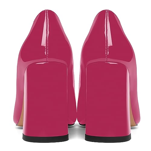 ROSERWISH Womens Comfortable Fashion Patent Party Slip On Round Toe Block High Heel Pumps Shoes 3.3 Inch4