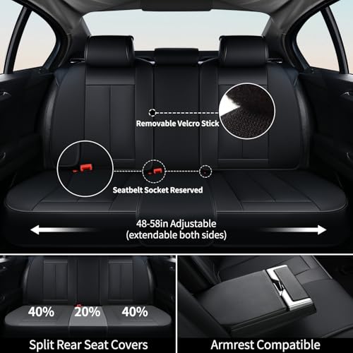 Image of FLORICH Car Seat Covers Full Set, Automotive Seat Covers, Black Car Seat Cover, Waterproof Seat Protectors Universal fit for Car Truck Van SUV - Black