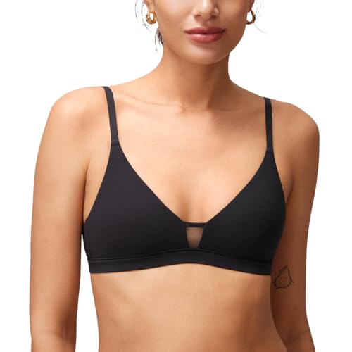 Halobliss T-Shirt Wireless Bras for Small Breasted Women Scoop Wirefree Bralette Black Small