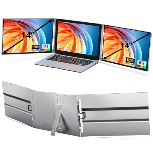 Image of AYY Laptop Screen Extender, 14 inch FHD 1200P Portable Triple Monitor for 13 inch-17 inch Laptops, Aluminum Alloy Stand, Compatible with MacOS /Windows /Chrome