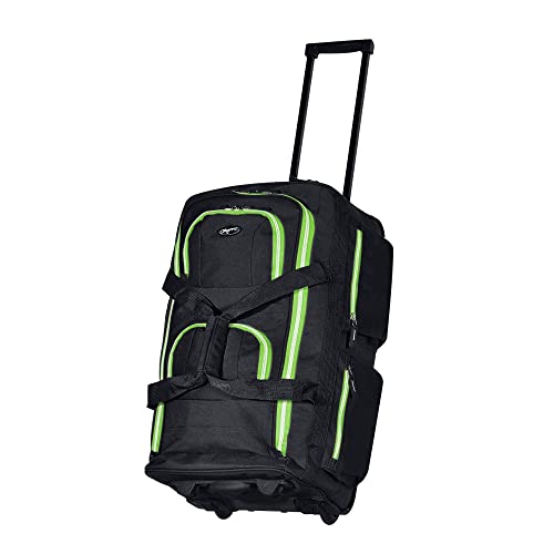 Olympia U.S.A. 8 Pocket Rolling Duffel Bag, Black/Lime, 22 inch