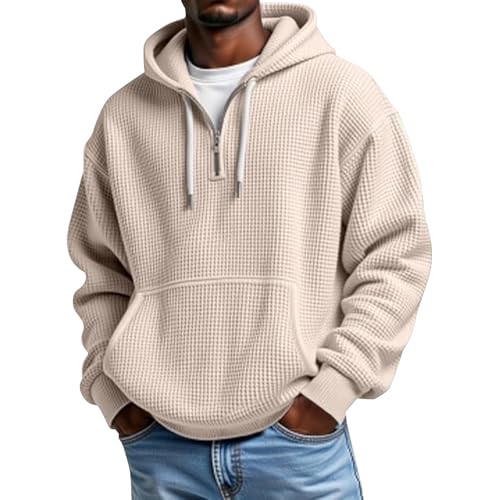 Waffle Knit Long Sleeve Sweatshirt Quater Zip Hooded Drawstring Pullovers - image 2