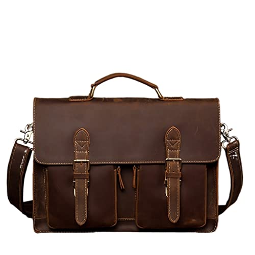 Leather Vintage Man Handbag Briefcase Men Shoulder Bags Brown Business 15.6 Inch Laptop Bag