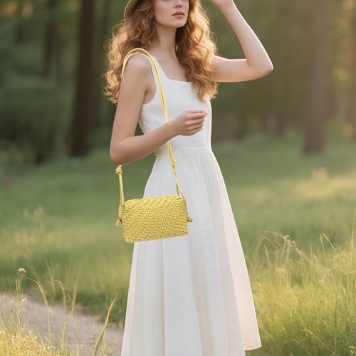 Image of Woven Crossbody Bag for Women,Small Handbag Cute Purse Vegan Leather Handmade Shoulderbag,Lightweight Tote Bag with Strap
