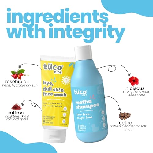 Image of Tuco Kids Combo | Mild Shampoo (300ml) & Face Wash (100ml) | Ages 2-5, 4-10, 10-15, 5-10 Years | Paraben & Sulphate Free | Pack of 2