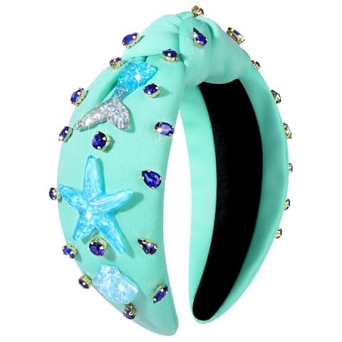 vokone Shell Headbands for Women Starfish Mermaid Headband Stone Jeweled Knotted Headband Summer Beach Headband Accessories (Starfish Mermaid) Cover