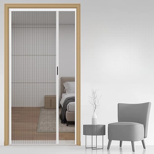 Retractable Screen Door No-Drill Aluminum Frame White