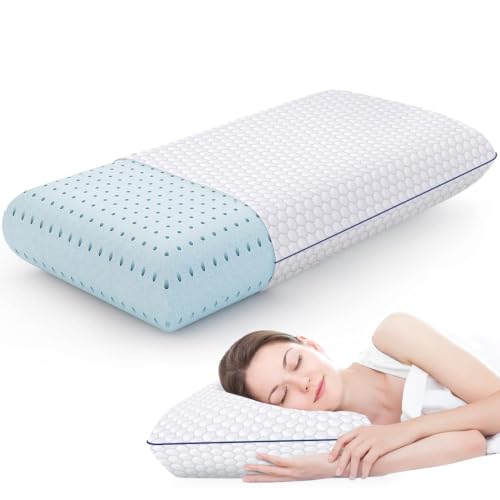 Image of CushyOasis Memory Foam Pillows for Side, Back and Stomach Sleepers, Bed Pillow with Washable Cover and Breathable Mesh, Bed Pillow for Sleeping Queen Size (Grey)