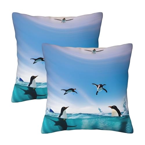 Happy Penguin In The Water - Almohadas cuadradas excepcionales, versátiles almohadas decorativas de arte de arena, espacios
