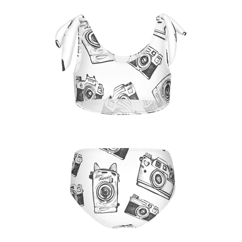 Girls' Bikini Set, Doodle Disposable Camera Kids Swimsuit 2 Pcs Beach Bathing Suit2