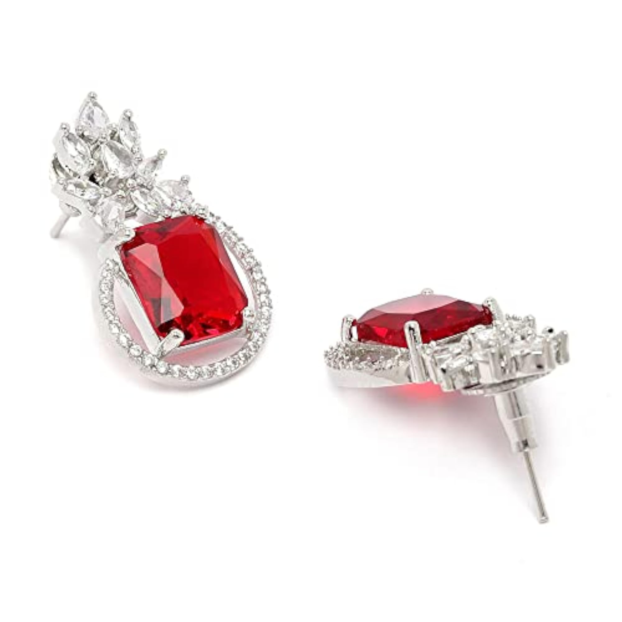Rhodium-Plated American Diamond Paisley Studs Earrings