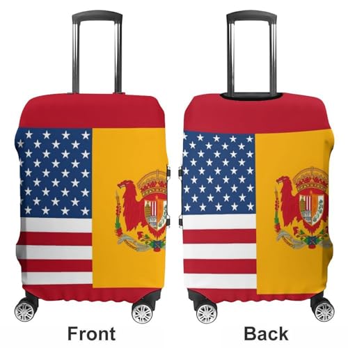 American Spain Flag Elastic Luggage Cover Suitcase Protector for 19-32 Inch Suitcases | Universal Stretchable Travel Bag Cover | Anti-Scratch, Washable with Zipper Closure XL3