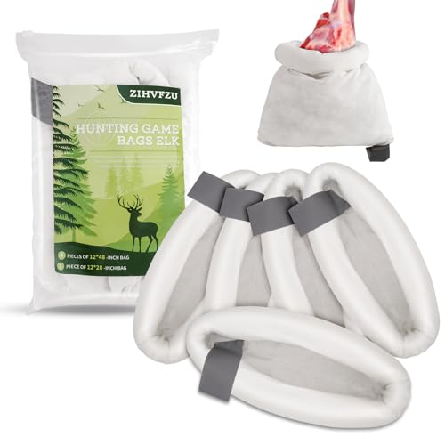 Zihvfzu Bolsas de caza de alce, paquete de 5 bolsas de carne elásticas adecuadas para varios animales salvajes de caza, incluyendo alce, ciervo, caribú y ganso, paquete de 4 bolsas de 48 pulgadas y 1