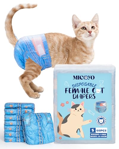 Image of MICOOYO Disposable Cat Diapers, Cat Diapers for Female Cats with Ultra Stretchy, Puppy Diaper Super Absorbent, Fit for Cats in Heat or Incontinence, 20 Count Small Size