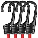 WORKPRO 24 Inch Bungee Cords with Hooks, 4 Pack Superior Rubber Heavy Duty Bungee Straps Strong Elastic Rope for Outdoor Tent, Luggage Rack, Camping, Cargo, RV, Bike, Transporting, Storage, Red