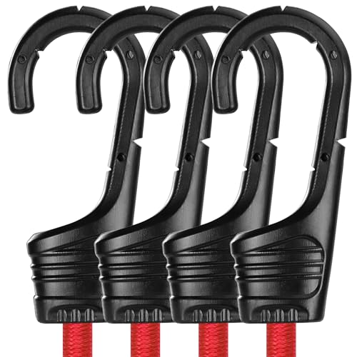 WORKPRO 24 Inch Bungee Cords with Hooks 4 Pack Superior Rubber Heavy Duty Bungee Straps Strong Elastic Rope for Outdoor Tent Luggage Rack Camping Cargo RV Bike Transporting Storage Red
