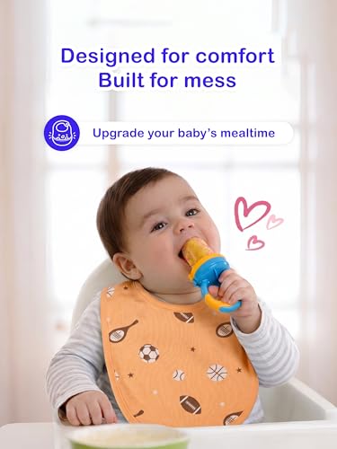 Image of Kidbea Organic Cotton Baby Bib, Adjustable Snap Closure Soft Absorbent Feeding Bibs Apron for Newborns & Infants Child With Cute Prints | Reusable Baby Essential