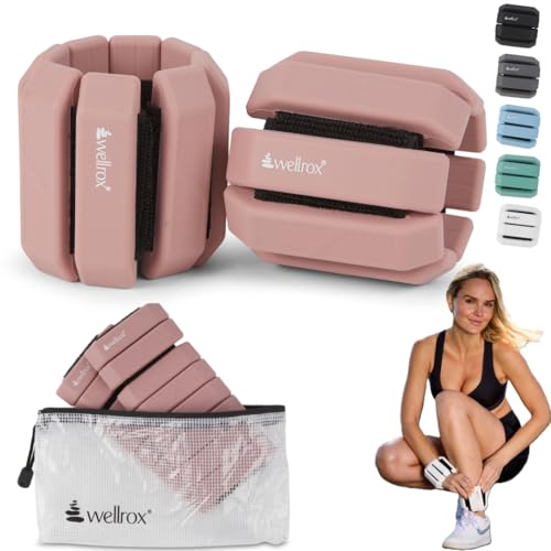 Image of Wellrox Weighted Bangles - Adjustable Ankle and Wrist Weights for Women & Men - Set of Ankle Weights 2 lbs (1 lb Each Wrist Weight) | Weighted Arm Bands for Pilates, Yoga, Running & Walking