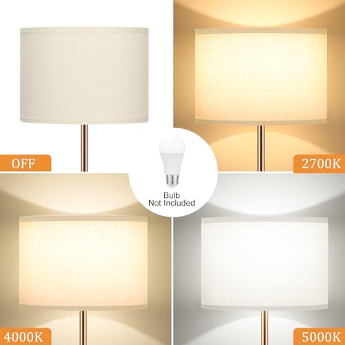Image of Ambimall 60'' Modern Floor Lamp with Shade, Tall Lamps for Living Room, Bedroom, Office, Dining Room, Beige Shade with Brown Pole(Without Bulb)