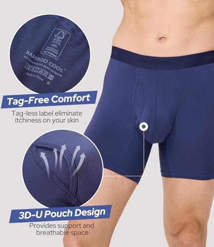 Image of BAMBOO COOL Men's Ultra Breathable Underwear,No Riding Up Boxer Briefs with ComfortFlexible Waistband,Multipack