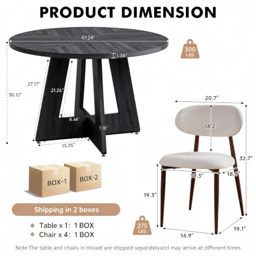 Image of 47'' Round Dining Table Set for 4, Kitchen Table and Chairs