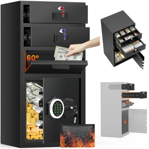 8.0 Cuft Large Drop Safe, Depository Safe with Electronic Keypad, Spare Keys, Smart Alert System, Safe with Slot for Home, Money, Cash, Jewelry, Valuables