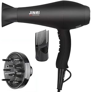 Hair Dryer 1875W, Negative Ionic Fast Dry Low Noise Blow Dryer, Professional Salon Hair Dryers with Diffuser, Concentrator, Styling Pik, 2 Speed and 3 Heat Settings (Bk)