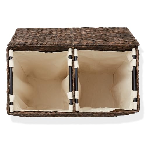 Casafield STO-LAU44-BRN 2-Section Laundry Hamper With Removable Liner Bags - Espresso, Woven Water Hyacinth Double Laundry Basket Sorter thumb #5