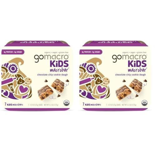 GoMacro Kids MacroBar Organic Vegan Snack Bars - Chocolate Chip Cookie Dough (0.90 Ounce Bars, 7 Count) (Pack of 2)
