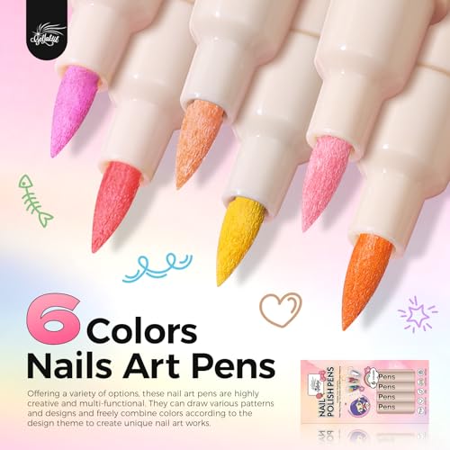 Image of Nail Art Pens,6 Colors 0.7mm 3D Nail Polish Pens for Women | Quick-Dryings, Nail Marker for DIY Paint /Dotting /Liner, Home & Salon Manicure Tools, Great Gift, Non-Toxic, Beginner Friendly
