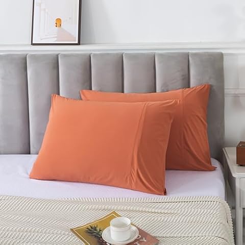 H HOUSEHOLD Super Soft Smooth King Size Pillowcases - Breathable Jersey Knit Fabric, King Size, Cool Touch for Better Sleep (Orange, King Size 20" x 36") Cover