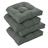 downluxe Outdoor Chair Cushions, Waterproof Tufted Overstuffed U-Shaped Memory Foam Seat Cushions for Patio Funiture, 19" x 19" x 5", Dark Grey, 4 Pack