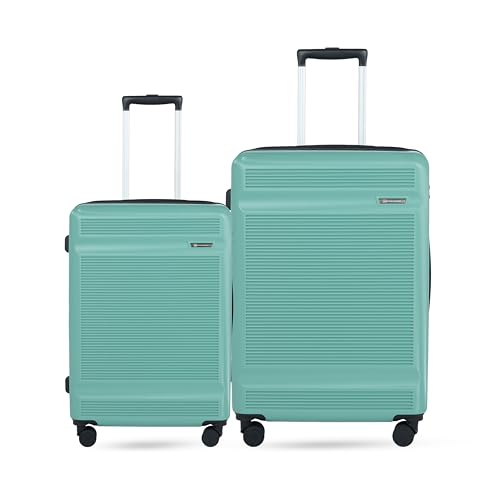 Image of SWISS MILITARY Pascal Hard Trolley Luggage Set of 2 (Medium 68cm + Large 79cm) PC Suitcases Anti-Theft Zippers with 3-Dial Combination Lock, 360 Spinner Wheel, Wet Pocket & Aluminium Handle Green