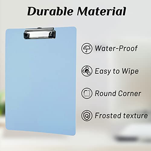 KIROYAL 4 Pack Plastic Clipboards Multiple Colors Clip Boards with Low Profile Metal Clip,Hangable Low Profile Clipboard, Standard A4 Letter Size for Students, Teacher,Doctor, Nurse,Office Clerk