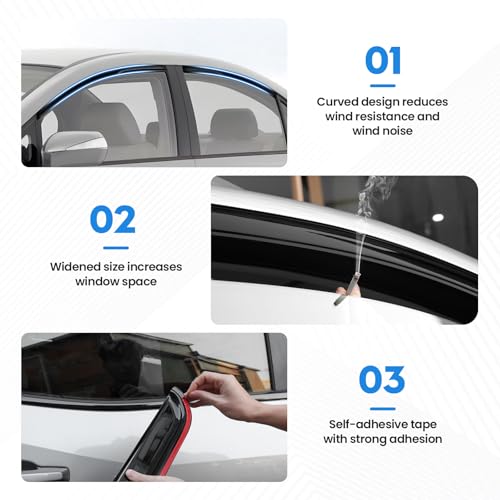 Image of Civic Rain Guards - Window Visors for 2006-2011 Honda Civic 4 Door Sedan Model, Out-Channel Side Window Rain Guards for Civic Accessories, 4PCS, Black, Car Accessories