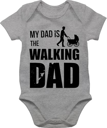 Shirtracer Baby Body Junge Mädchen - Papa - My Dad is the Walking Dad - 1/3 Monate - Grau meliert - vatertagsgeschenk für werdende väter fatertags geschenk vatertag geburt bodys lustige babygeschenke