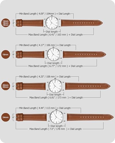 Fullmosa Watch Band, Quick Release Leather Watch Strap for Men Women, Replacement Bands Width 14mm 16mm 18mm 19mm 20mm 21mm 22mm 24mm