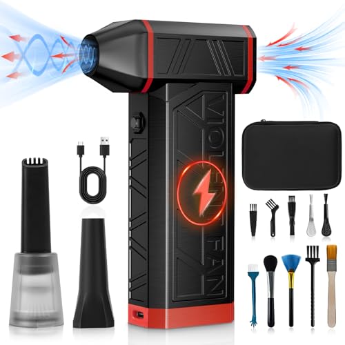 PHYSEN 2 en 1 Soplador de Polvo Eléctrico y Aspirador, 4 Velocidades 130000 RPM Soplador de Aire Comprimido con Batería de 8000mAh, 13W USB Carga Rápida, Aire Comprimido Limpieza para PC, Coche, Sofá